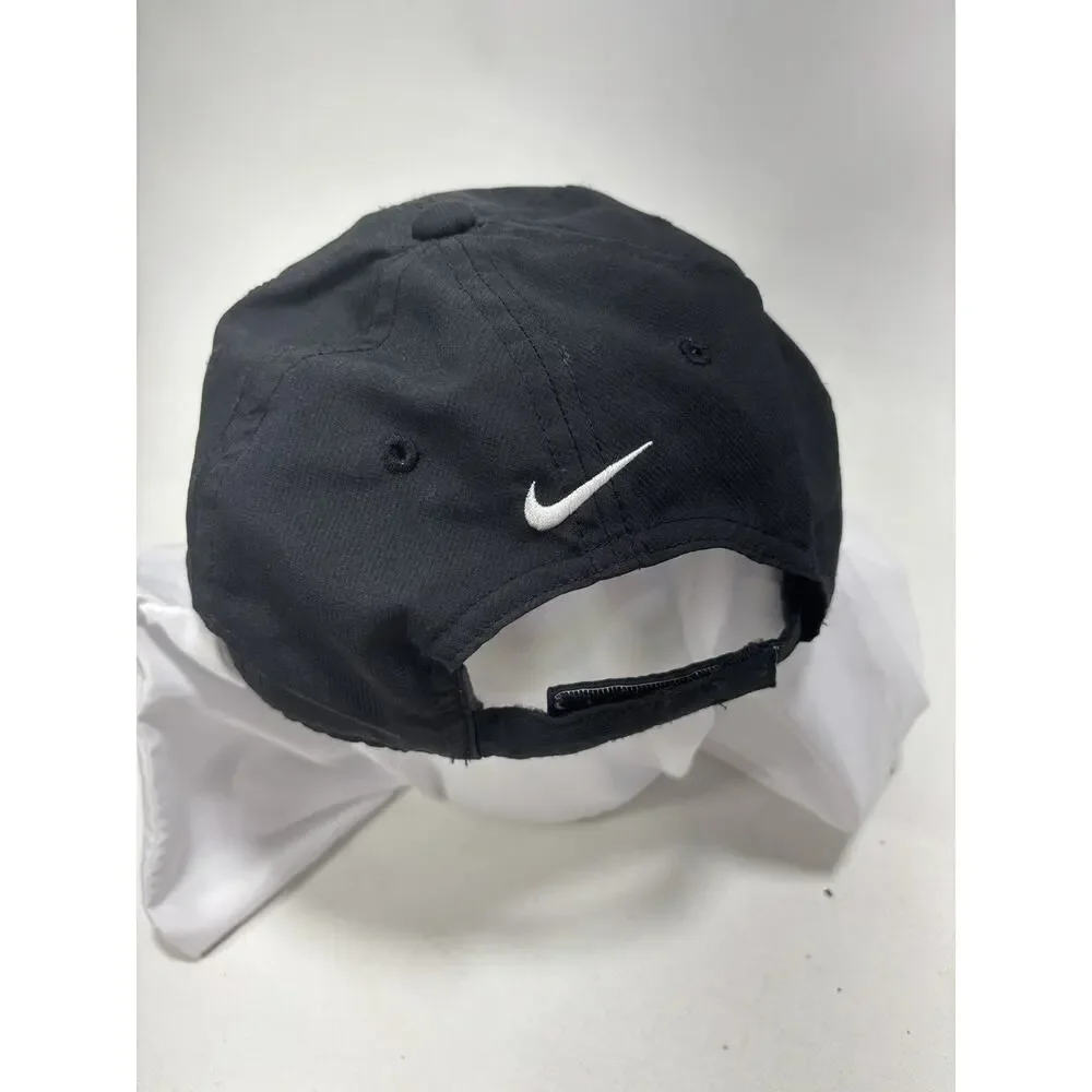 Nike Golf Hat Black White Swoosh Dri Fit Strapback Cap Adjustable